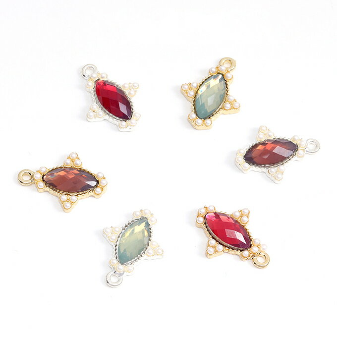 即日発送！メタルチャーム ストーン＆パール付きチャーム ロングオーバル 12×16mm（6ヶ）