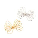 即日発送!ワイヤーリボン 金属リボンパーツ リボンモチーフ ポニーフックパーツ 貼付け可 約28×37mm(2ヶ)