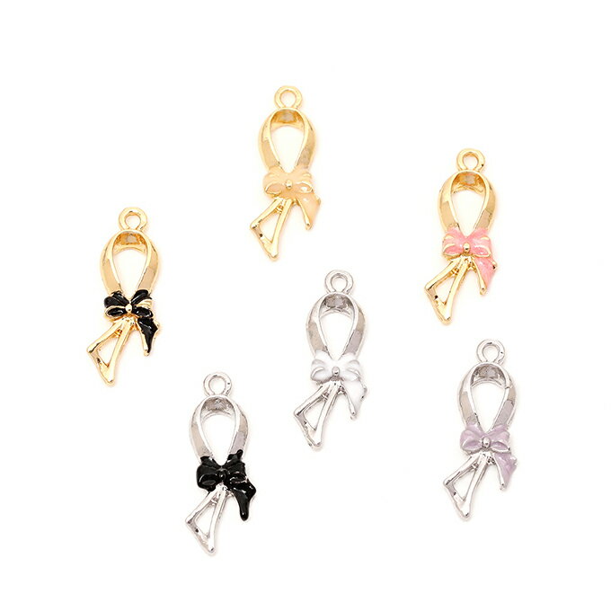 即日発送！エポチャーム エポリボンチャーム メタルりぼんチャーム 立体リボンチャーム 1カン付き 約6×18mm（6ヶ）