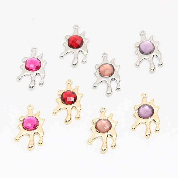 即日発送！メタルチャーム 不規則チャーム アクリルストーン付き 14×25mm（6ヶ）