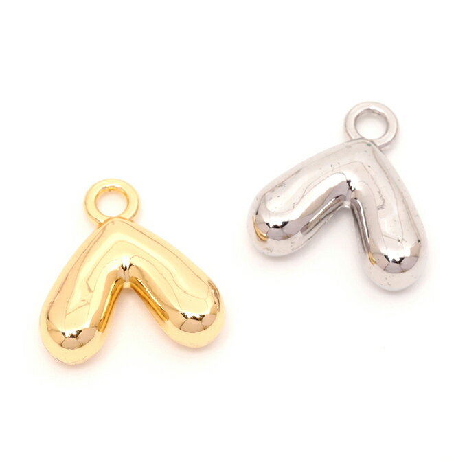 即日発送！メタルチャーム V字型 ぷっくりチャーム ぷっくりハートチャーム 2種類 1カン付き 約17×19mm..