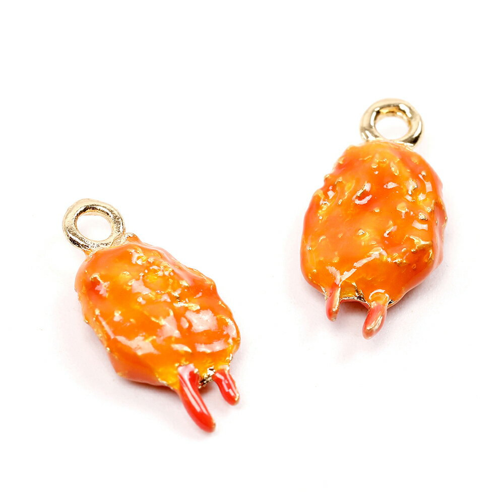 即日発送!ミニチュアフードチャーム メタル製 食品サンプルチャーム フェイクフードチャーム カニ爪フライ 1カン付き ゴールド 7×15mm(2ヶ)