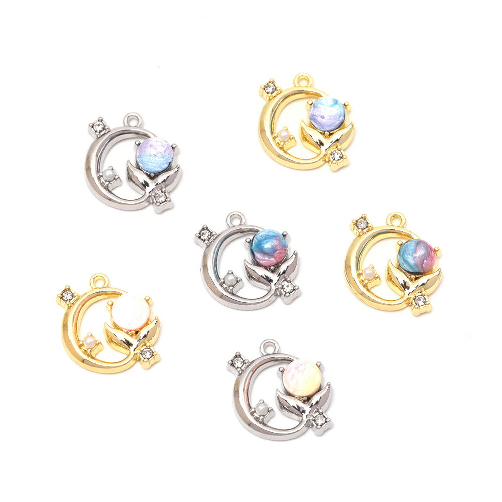 即日発送！メタルチャーム 合金製 さかなのしっぽ 魚 尾ひれ 惑星 幻想的 マリンチャーム アクリルチャーム 約16×16mm（2ヶ）