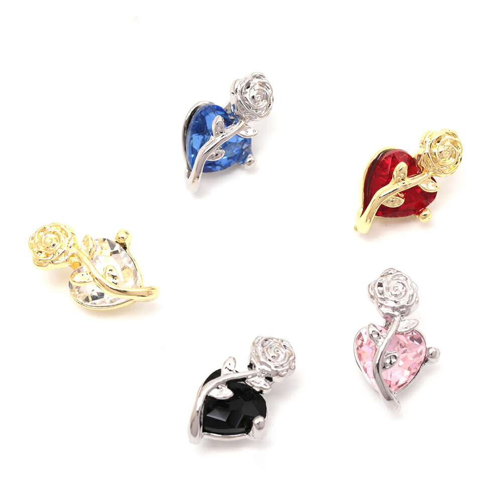 即日発送！ガラスチャーム 合金製 バラ 薔薇 フラワー ハート ガラスストーン付き メタルチャーム 約10..