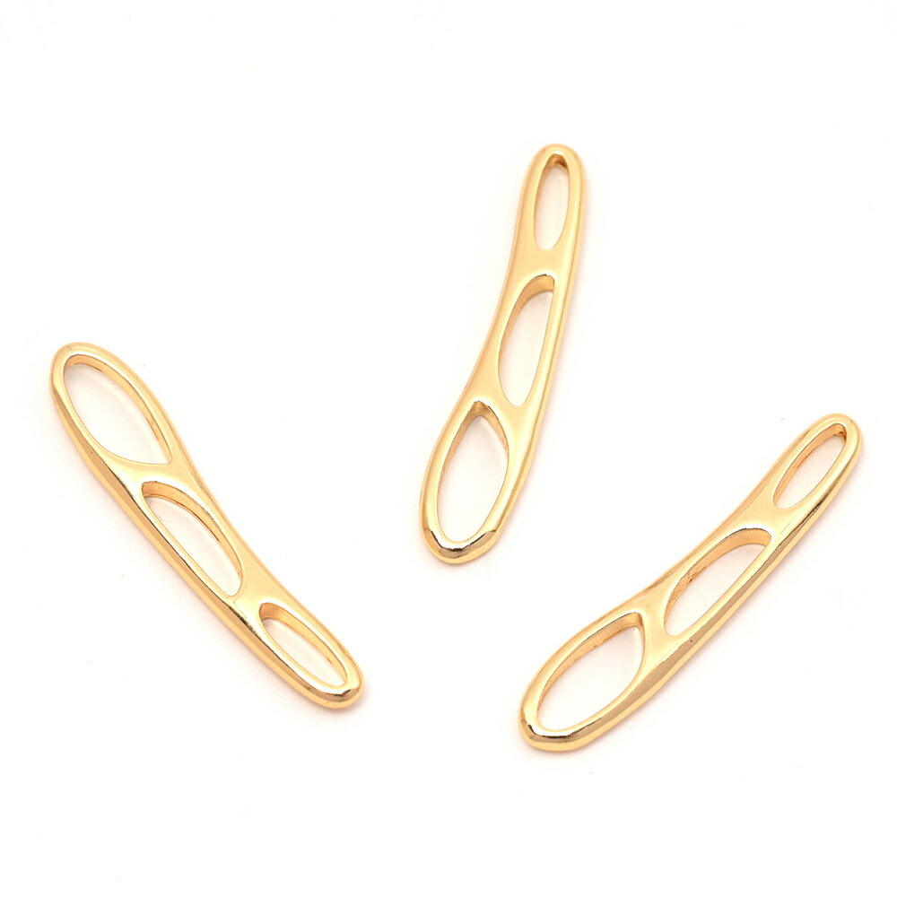 即日発送！メタルチャーム 銅製 不規則ロングオーバル フレーム 穴あき 接続パーツ メタルチャーム 約6×31mm（1ヶ）