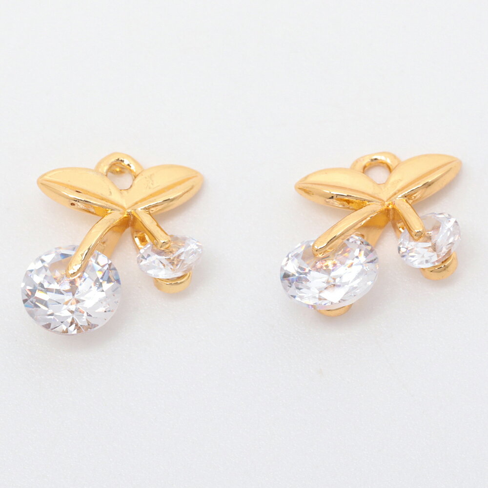 即日発送！ガラスチャーム さくらんぼ チェリー ストーン付き 果物 フルーツ メタルチャーム 約10×12mm（1ヶ）