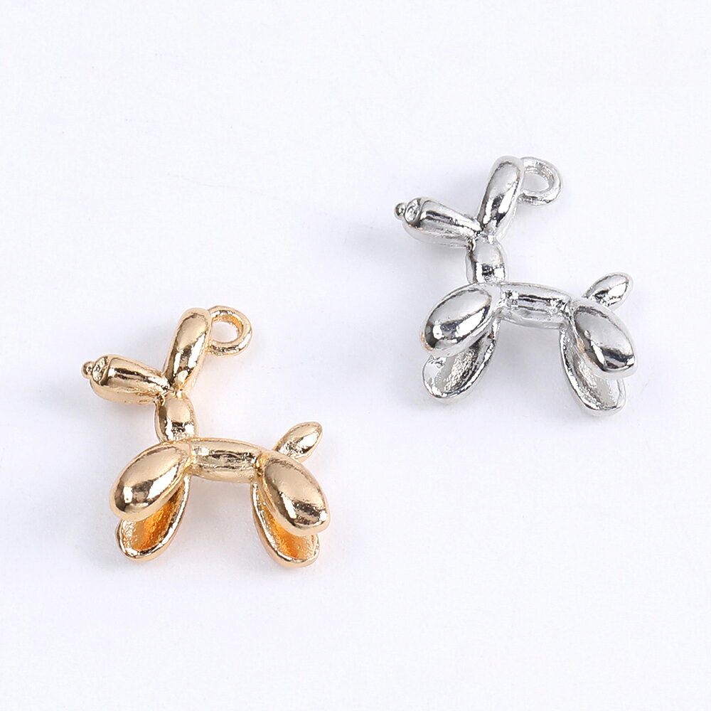 即日発送！メタルチャーム 立体 犬 ドッグ カン付き 16×16mm（6ヶ）