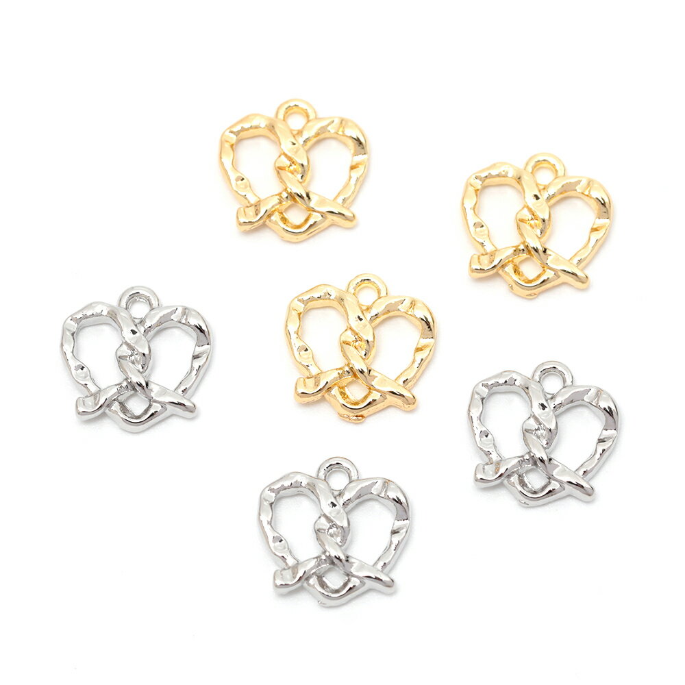 即日発送！メタルチャーム チャームパーツ メタルパーツ ハート 結び 合金製 約11×11mm（8ヶ）