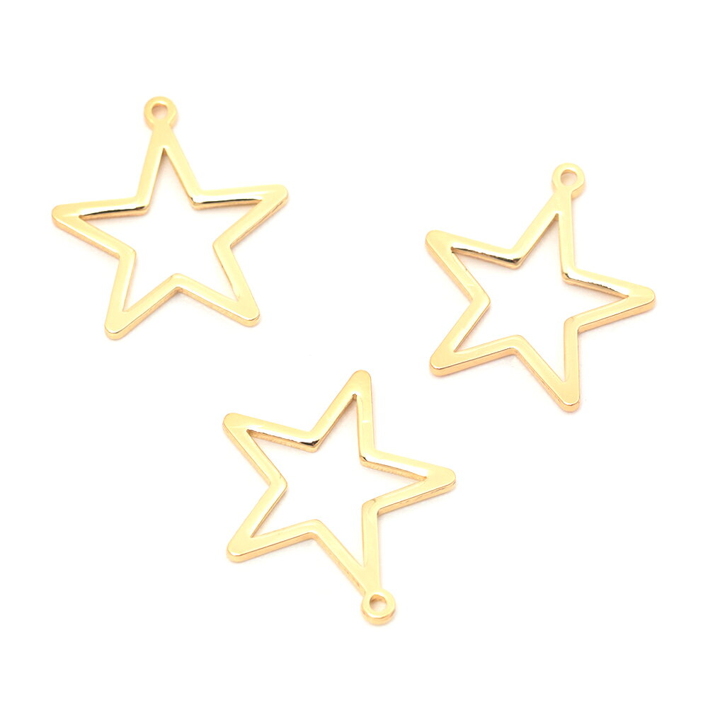 即日発送！メタルチャーム 銅製 スター 星 メタルフレーム メタルパーツ 1カン付き 約14×16mm（6ヶ）