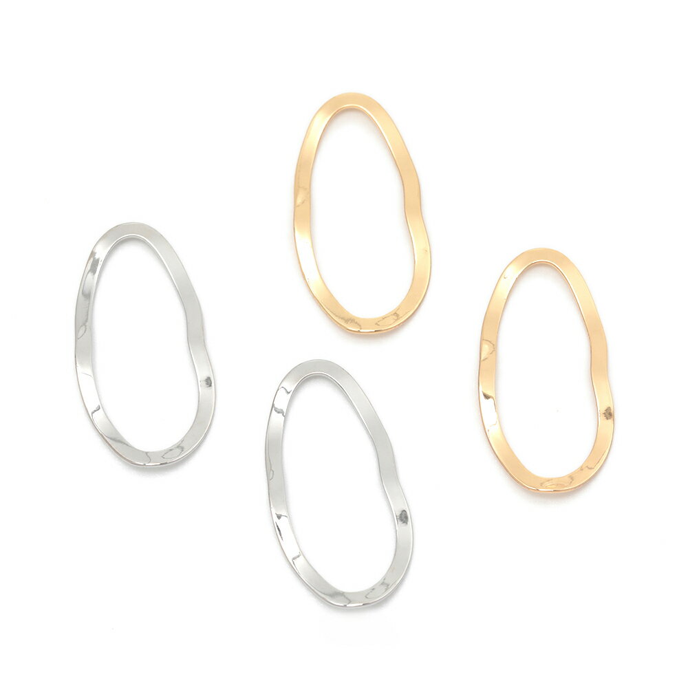 即日発送！メタルフレームパーツ 銅製 不規則オーバル 幾何学 ウェーブ加工 メタルパーツ メタルチャー..