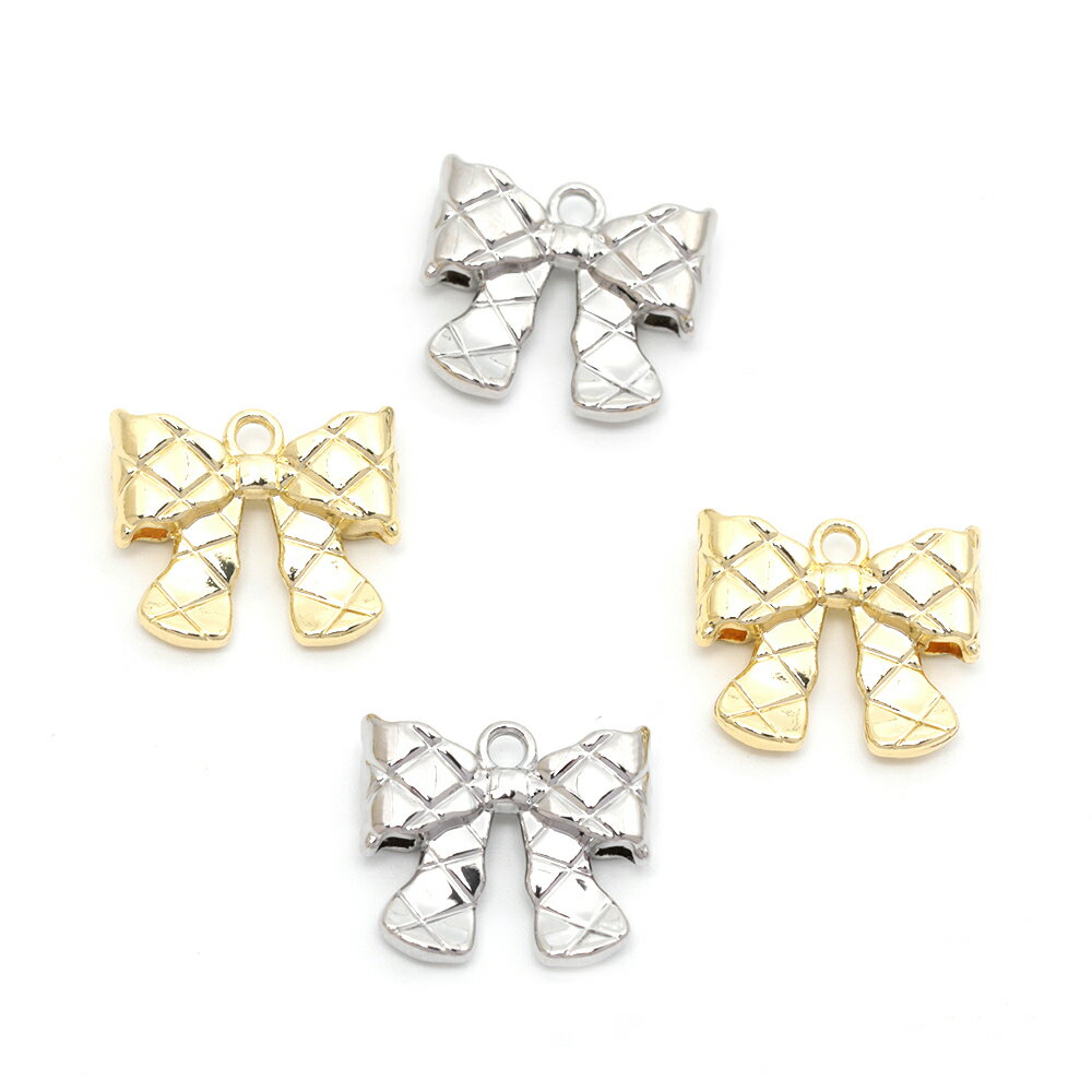 即日発送！メタルチャーム メタルパーツ リボン 合金製 約15×17mm（4ヶ）