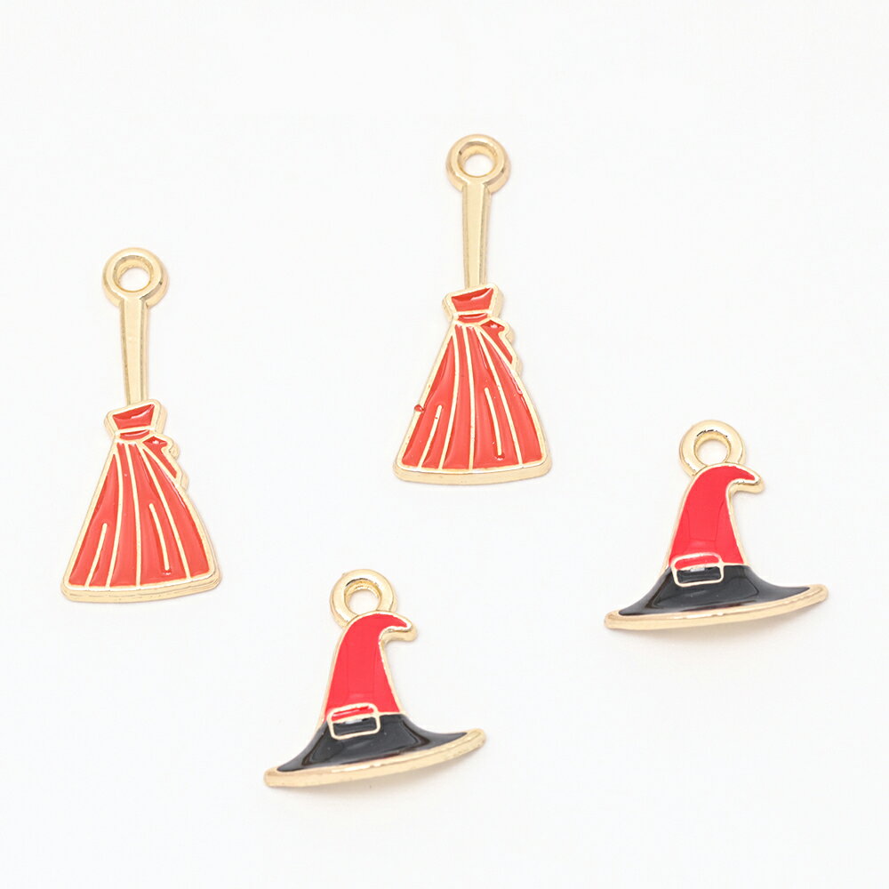 即日発送！エポチャーム ホウキ 魔女の帽子 魔法使い ハロウィン メタルチャーム 全2種（4ヶ）