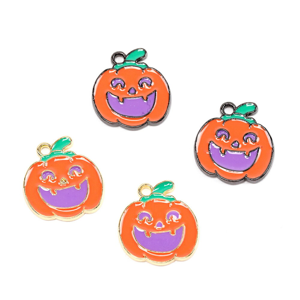 即日発送！ハロウィンチャーム カボチャチャーム パンプキンチャーム メタルエポチャーム 1カン付き 約16×17mm（6ヶ）