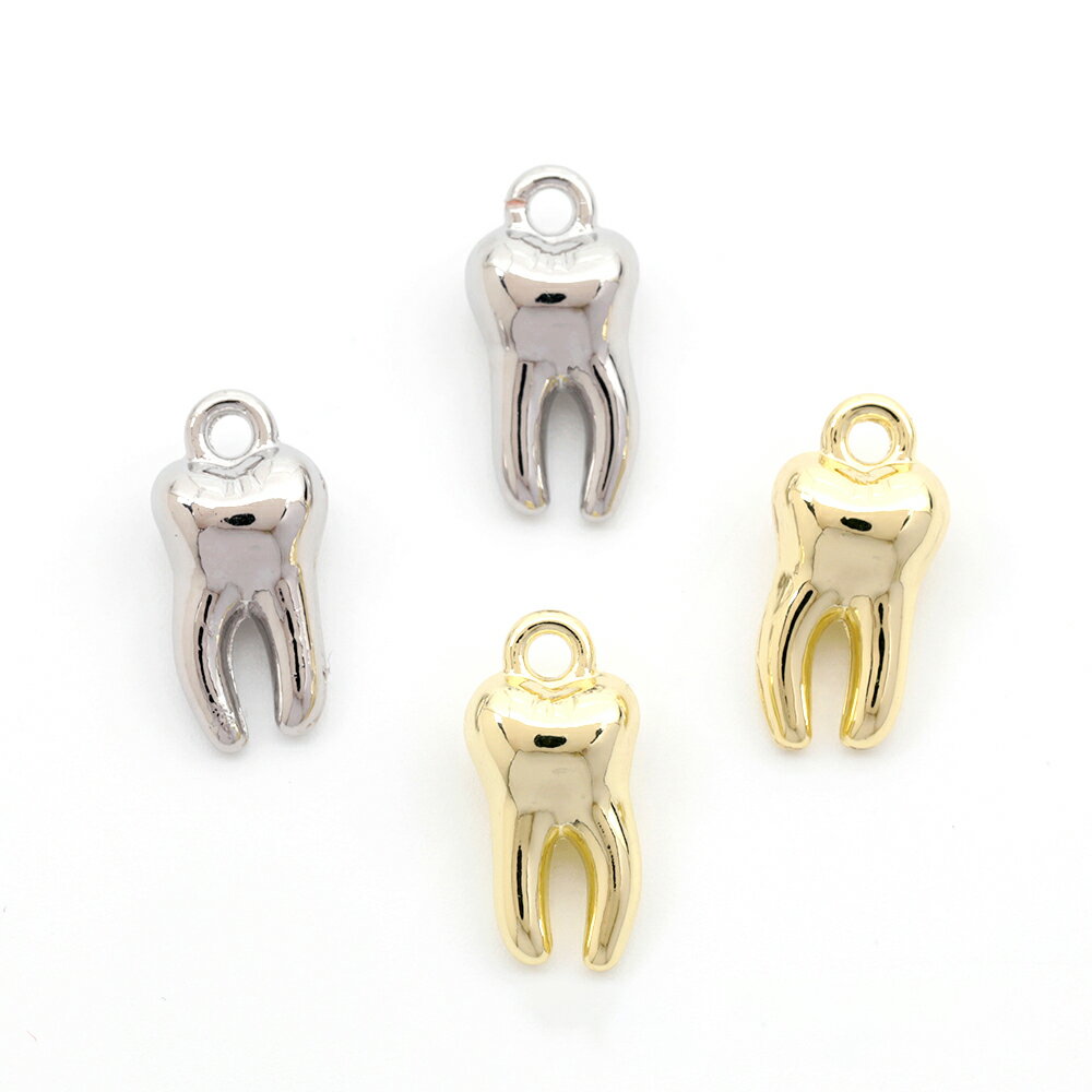 即日発送！メタルチャーム 歯 合金製 約8×16mm（4ヶ）