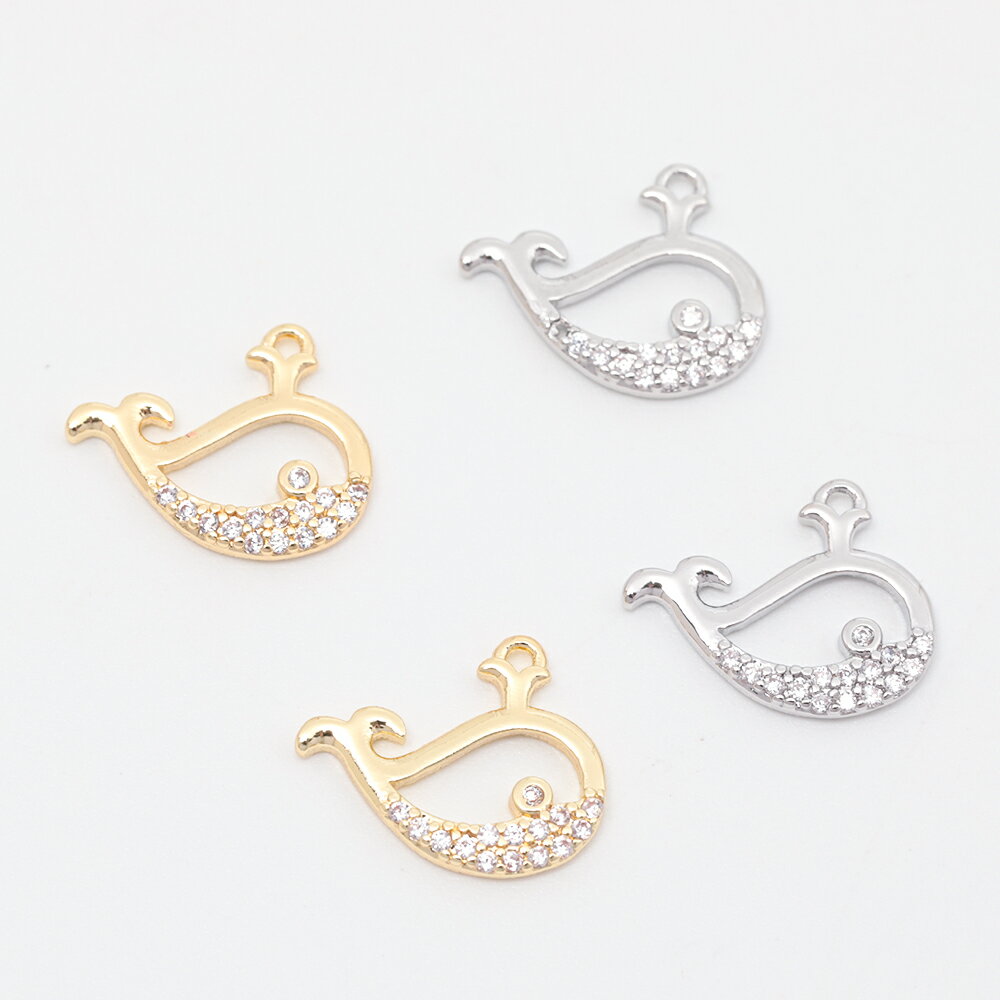 即日発送！ジルコニアチャーム 銅製 くじら 海洋生物 マリンチャーム メタルチャーム 約11×13mm（2ヶ）