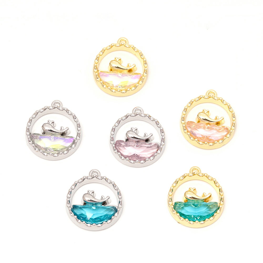 即日発送！マリンチャーム クジラモチーフ 海の生き物チャーム ガラスチャーム ラウンド型 1カン 約16×..