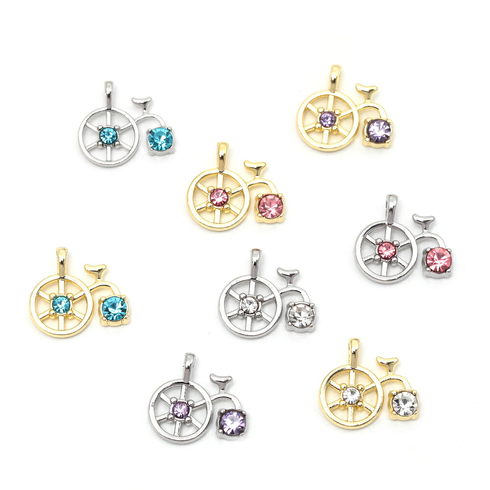 即日発送！メタルチャーム 合金製 自転車 サイクリング 乗り物 ガラスストーン付き メタルパーツ 約13×..