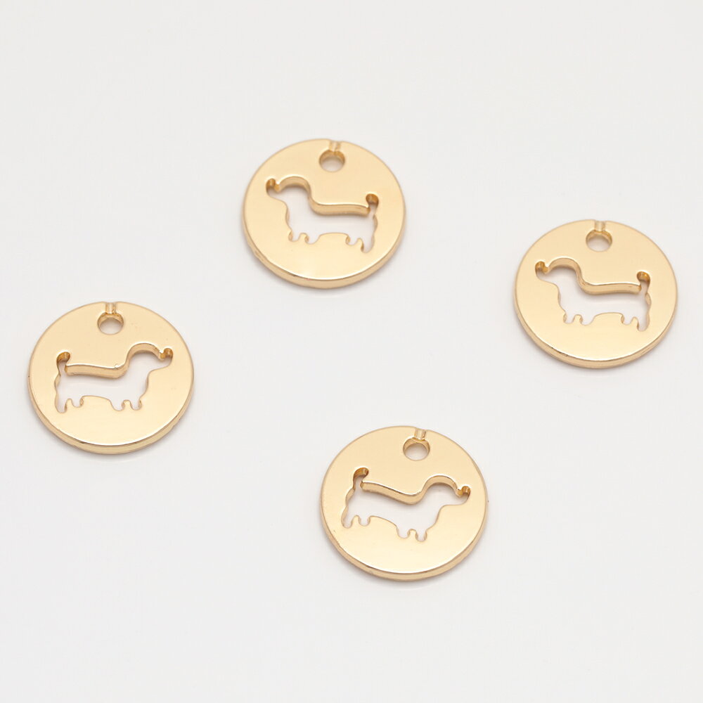 即日発送！メタルプレートチャーム こいぬ ダックス 型抜き 穴あき メタルチャーム 約12mm（6ヶ）