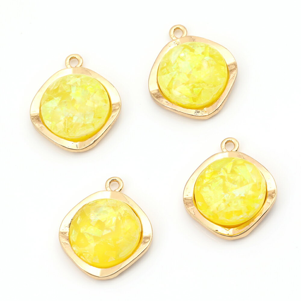 菱形チャーム 樹脂チャーム メタルチャーム1カン付き　 ゴールド 約16×19mm　イエロー　6個アクセサリーパーツ