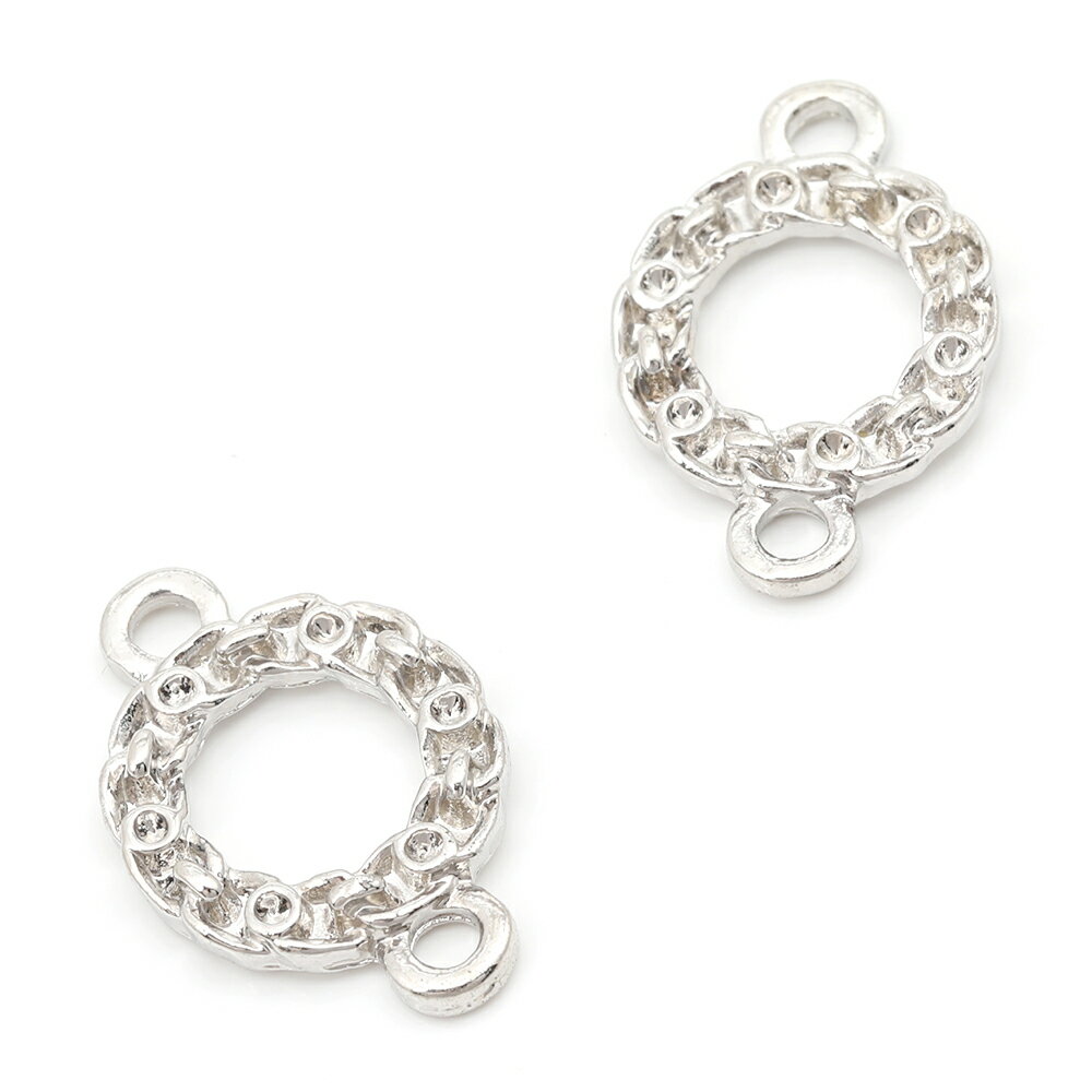 メタルフレームチャーム コネクターチャーム ラウンド 2カン付き 約13×20mm ロジウム