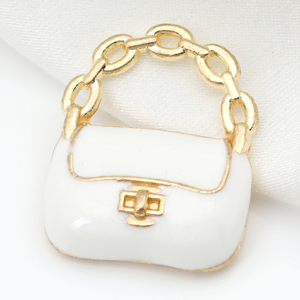 エボチャーム ミニバッグ 約16×20mm ゴールド　4個　ホワイト　アクセサリーパーツ