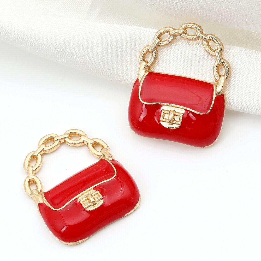 エボチャーム ミニバッグ 約16×20mm ゴールド　4個　レッド　アクセサリーパーツ