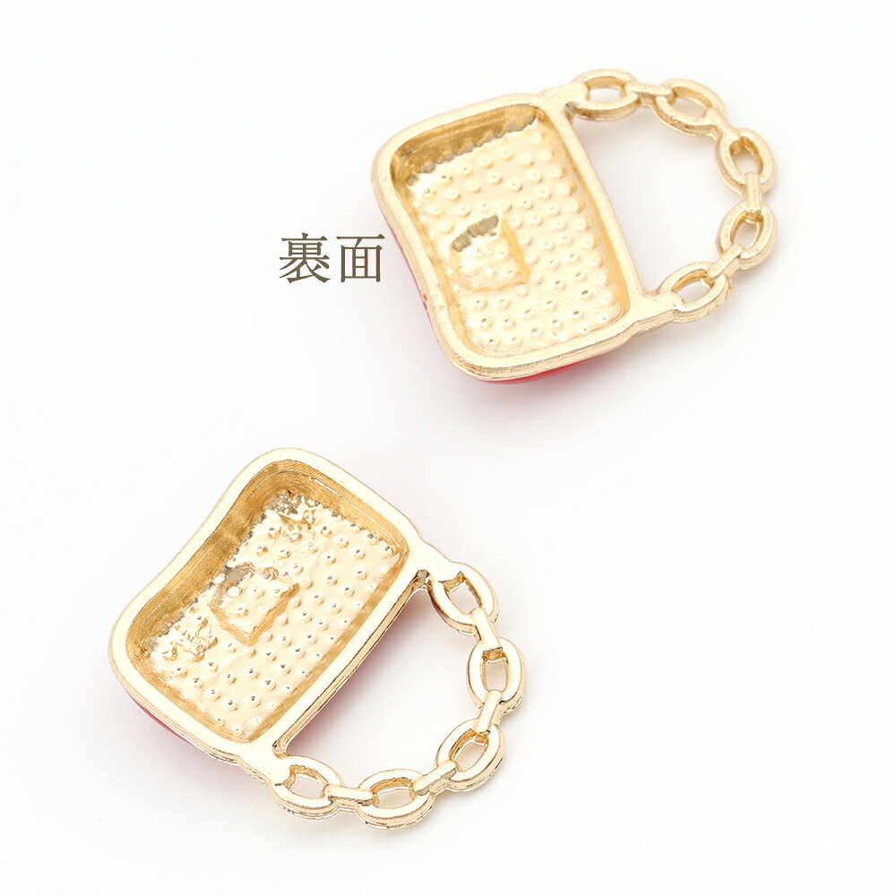エボチャーム ミニバッグ 約16×20mm ゴールド　4個　レッド　アクセサリーパーツ