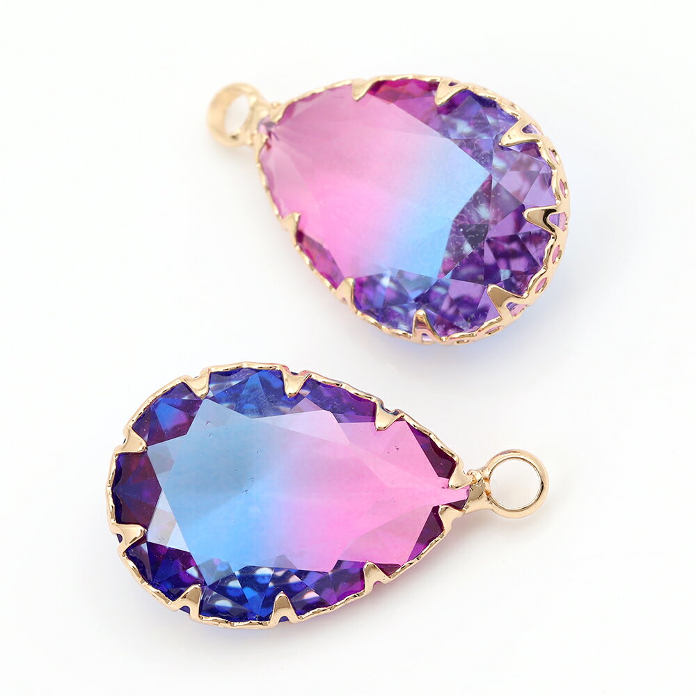 craftmaxの高品質ガラスチャーム 雫 二色 1カン 14×23mm 1個 ダークブルー×パープル｜アングル2