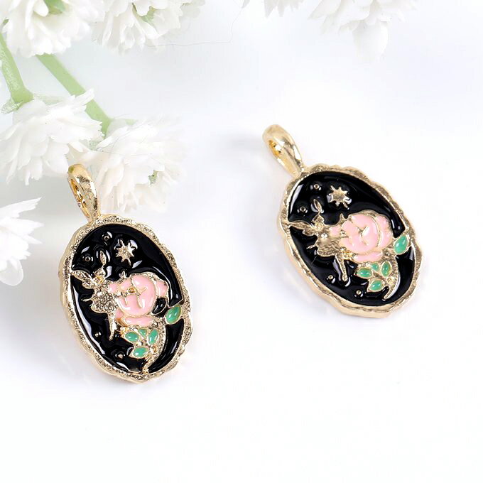 Rakuten - 即日発送！エポチャーム オーバル 花束 10×18mm ゴールド ブラック（6ヶ）