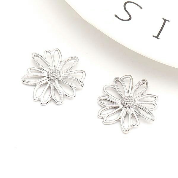 即日発送！フラワーチャーム メタルチャーム 21mm ロジウム（4ヶ）