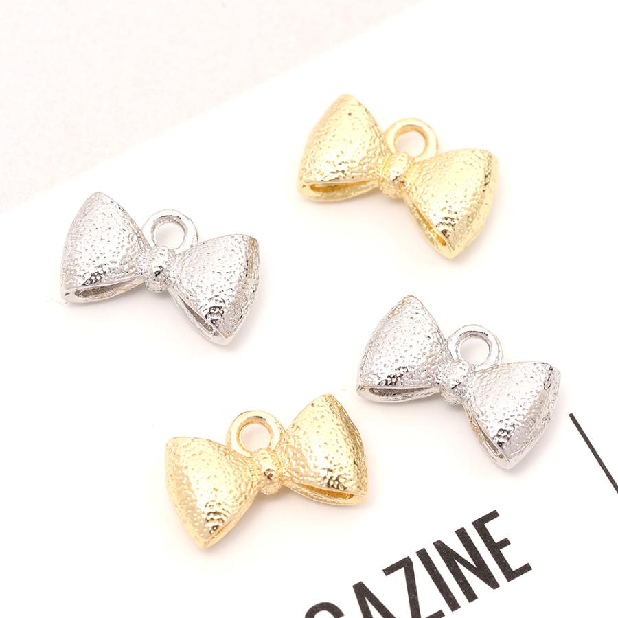 即日発送！立体メタルチャーム リボンモチーフ リボンチャーム 1カン付き 7×12mm（6ヶ）