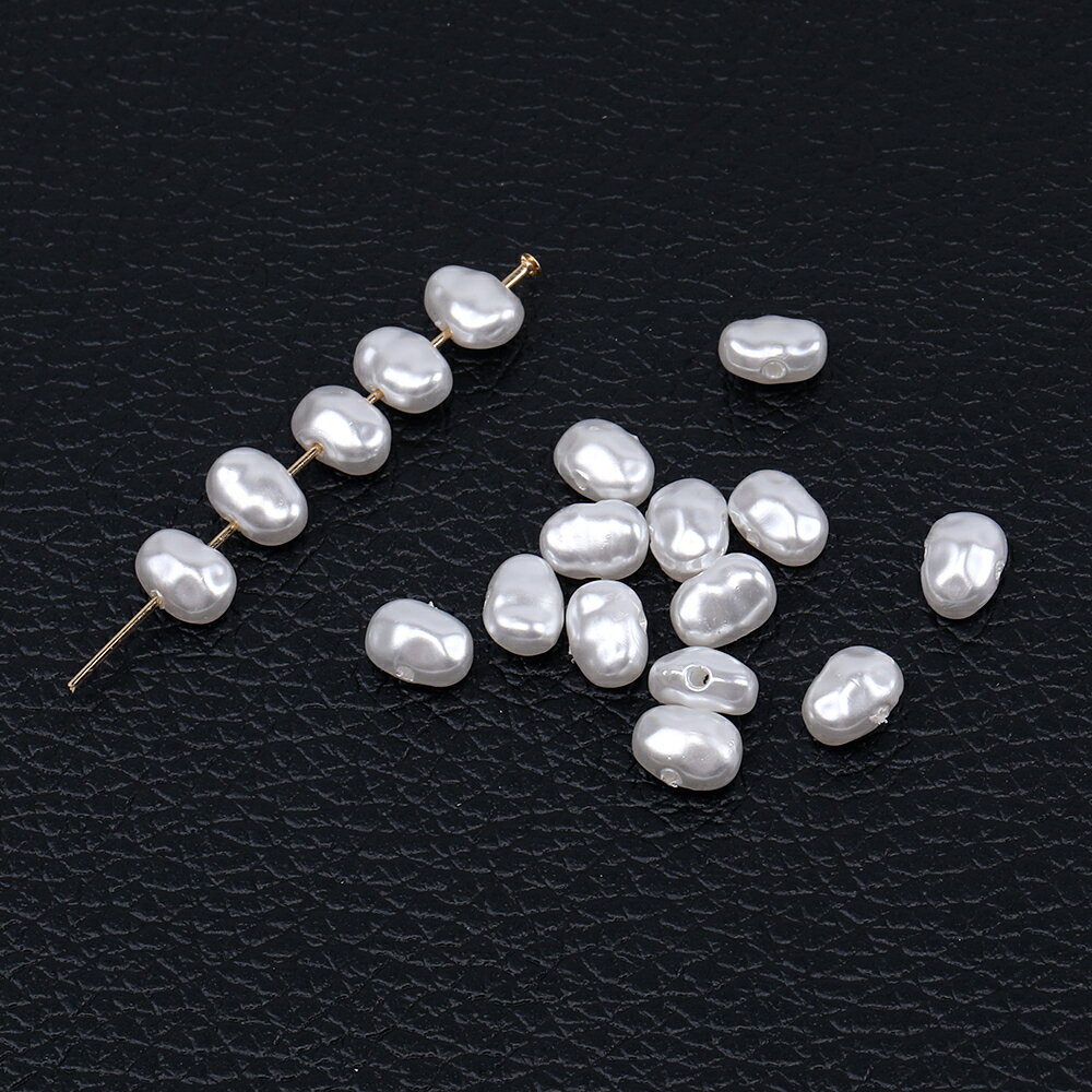 即日発送！パールビーズ ABS樹脂製 バロック調パールビーズ 不規則オーバル 横穴あり 6×8mm ホワイト（20ヶ）