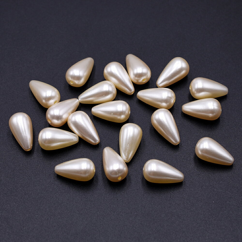 即日発送！しずく型パールビーズ 樹脂製 ドロップ型パールビーズ 雫型 縦穴 8×14mm ベージュ（50ヶ）