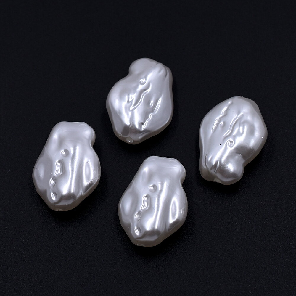 即日発送！バロック調パールビーズ ABS樹脂製 不規則型 縦穴 18×25mm ホワイト（20ヶ）