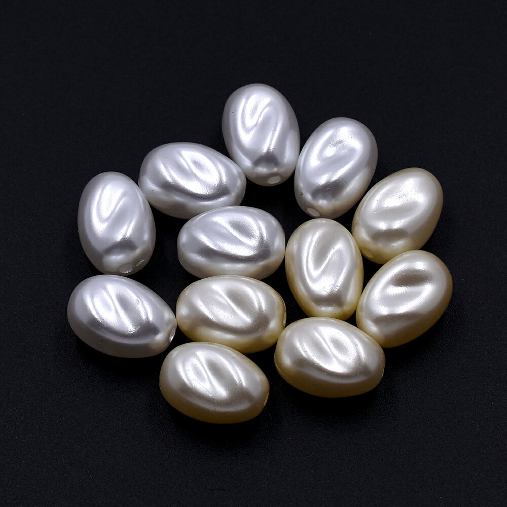 即日発送！パールビーズ ABS樹脂製 表面凹み加工 オーバル 縦穴 10×14mm（40ヶ）