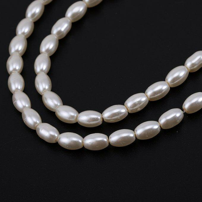 即日発送！ガラスパール ライス 4×6mm ベージュ【1連(約120ヶ)】
