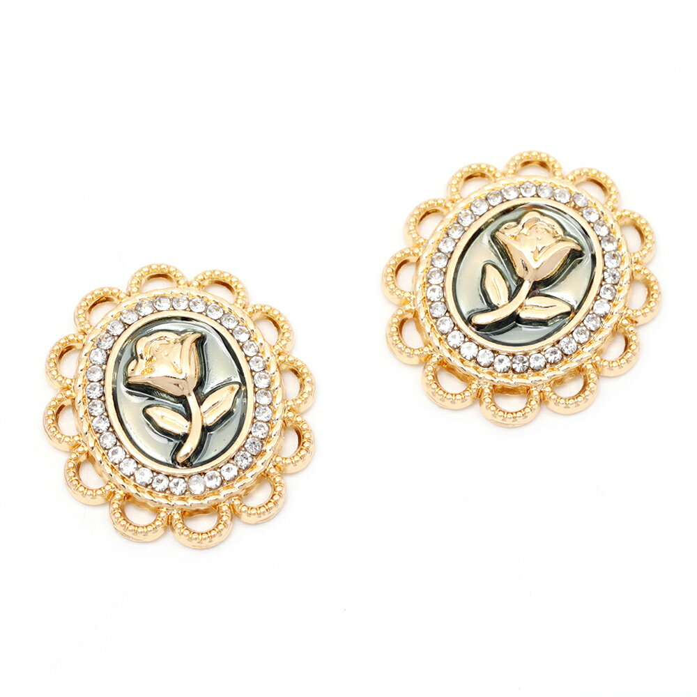 即日発送！メタル貼り付けパーツ お花 バラ ゴールド レトロ アンティーク風 ビジュー 約21×23mm（2ヶ）