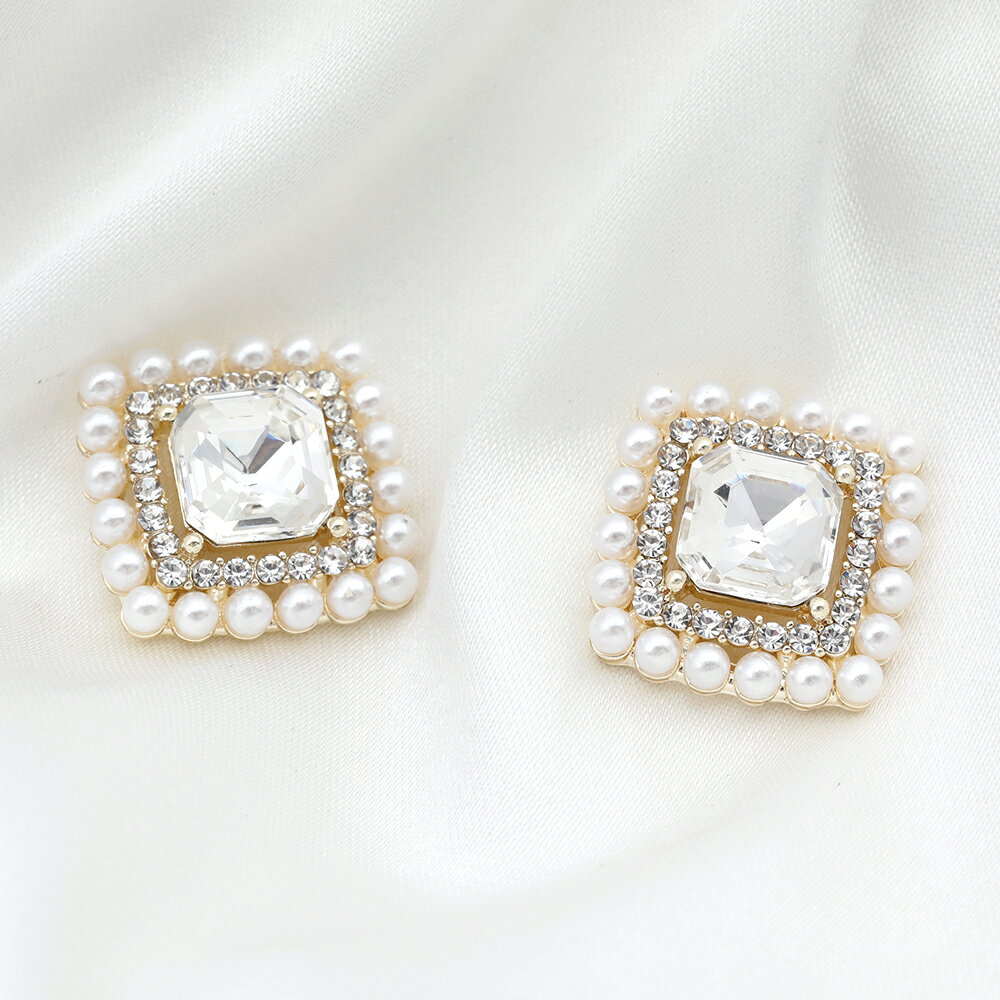 貼り付けパーツ ラインストーン＆パール貼付けパーツ メタル貼り付けパーツ スクエア型 約 17×17.5mm 2個 ゴールド アクセサリーパーツ