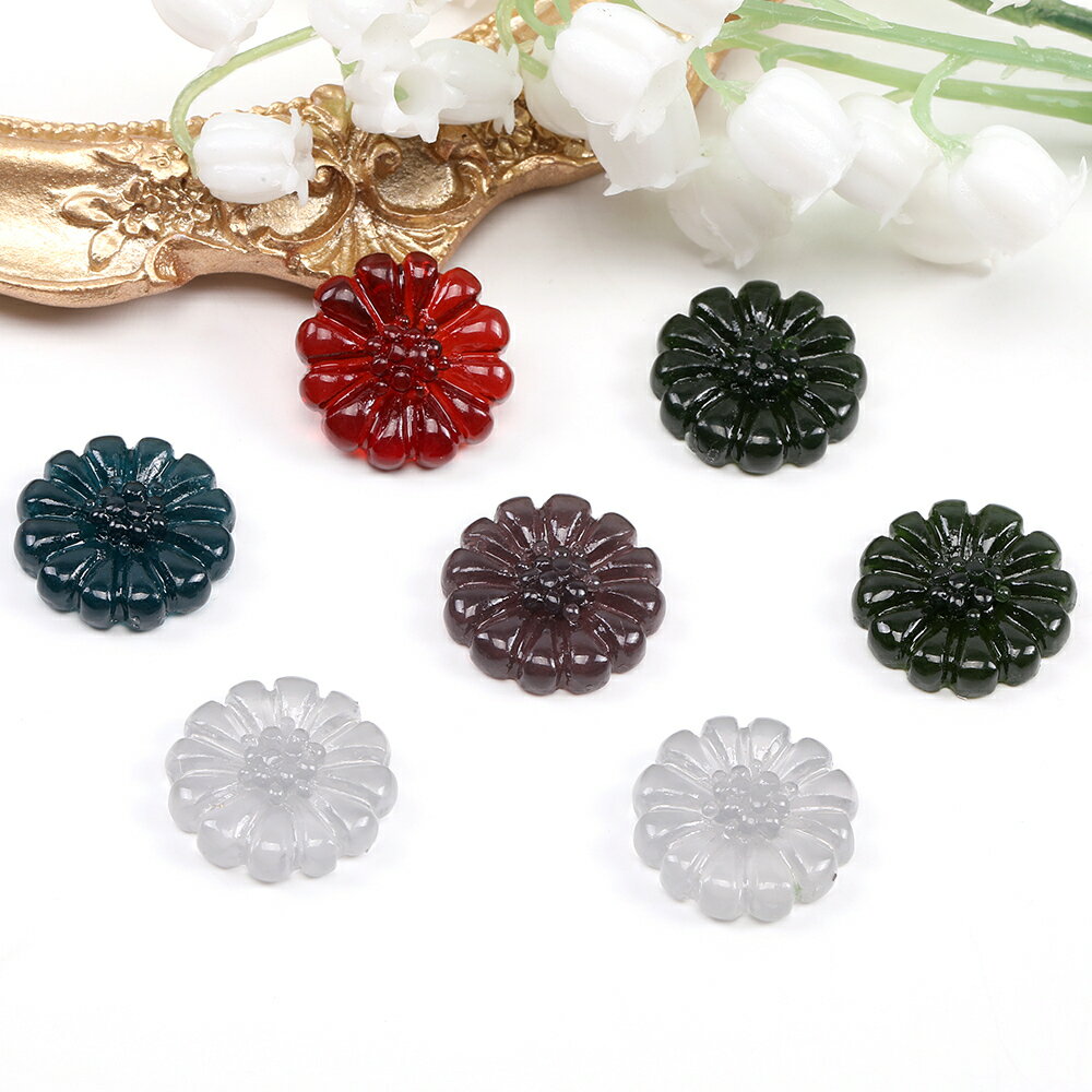 即日発送！樹脂製貼り付けパーツ アンティーク調デコパーツ カボション フラワーモチーフ 18.5mm（10ヶ）
