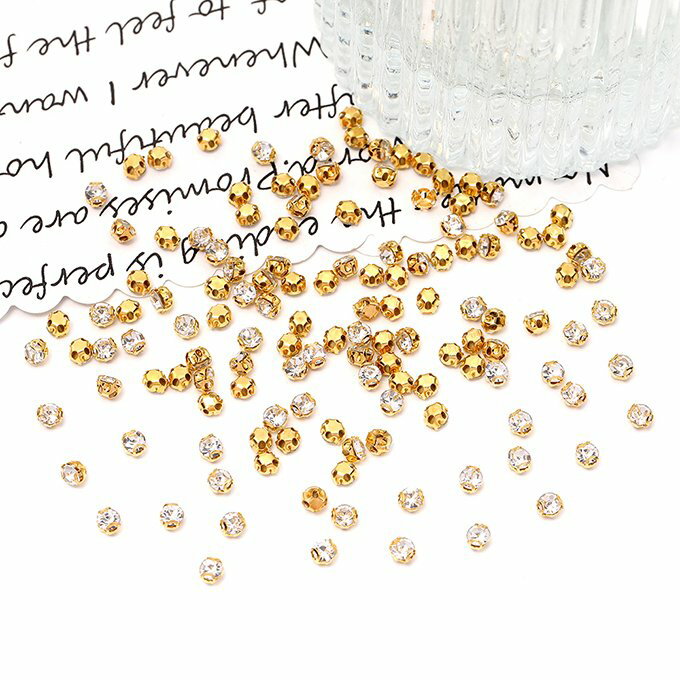 即日発送！ビジューパーツ 3mm ゴールド×クリスタル（100ヶ）