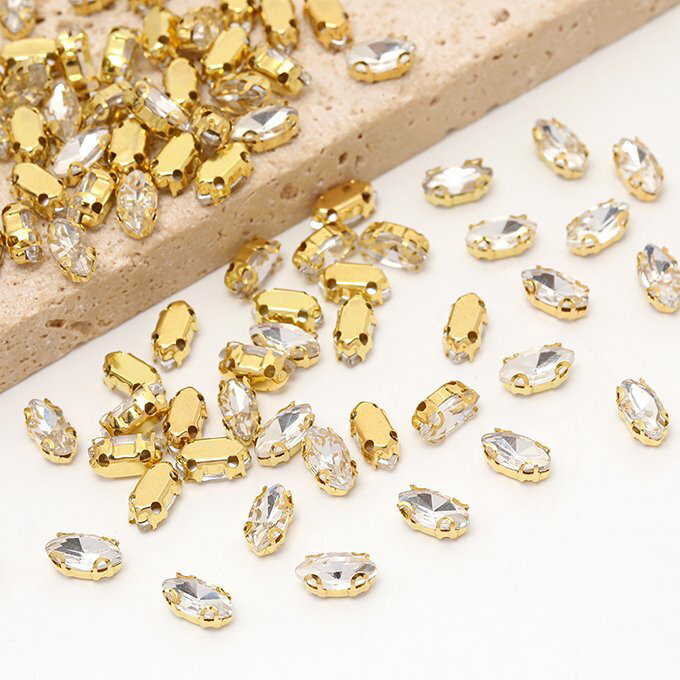 即日発送！ビジューパーツ マーキス ゴールド×クリスタル 4×8mm（20ヶ）