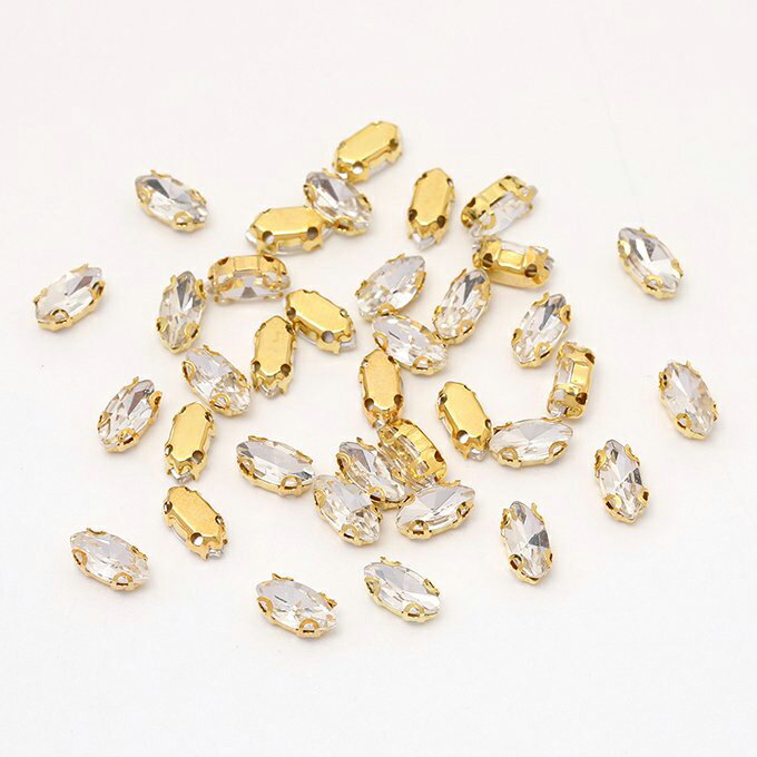 即日発送！ビジューパーツ マーキス ゴールド×クリスタル 4×8mm（20ヶ）