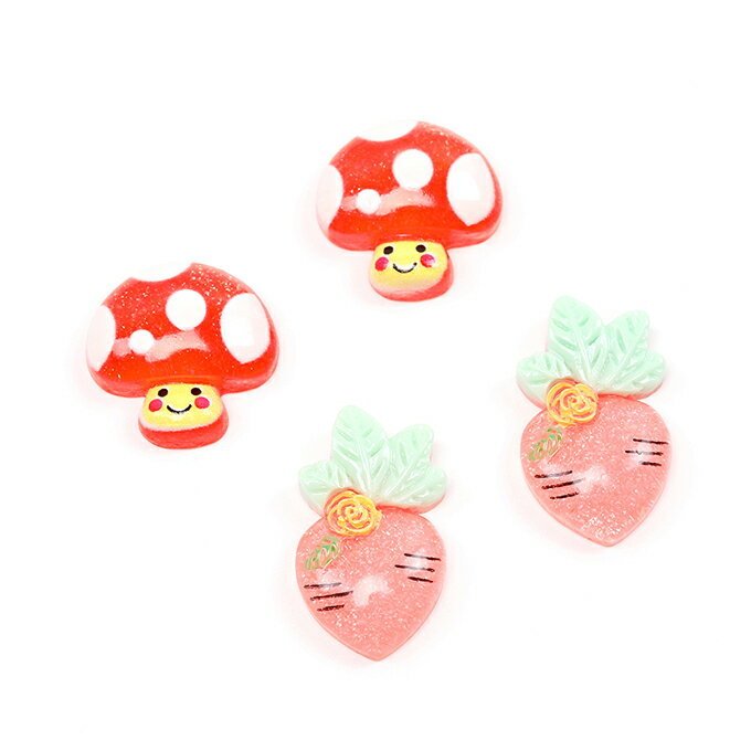 即日発送！貼付けパーツ 立体型パーツ にんじん キノコモチーフデコパーツ 樹脂貼付けパーツ 樹脂カボ..