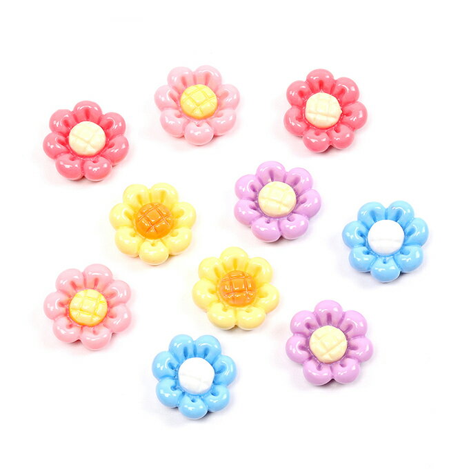 即日発送！フラワー貼付けパーツ 樹脂製 立体花型パーツ フラワーモチーフデコパーツ 約18mm（10ヶ）