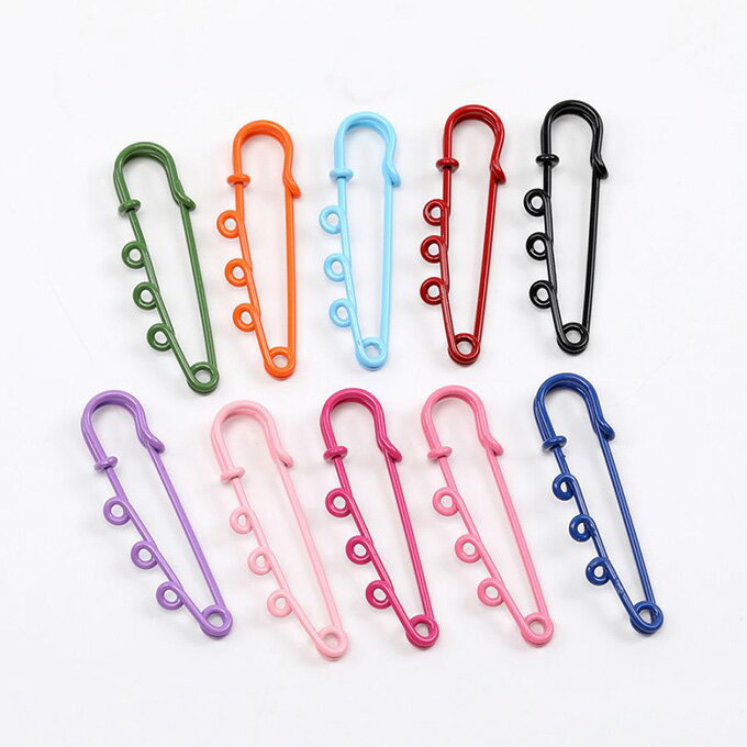 即日発送！カン付きカブトピン カラフルかぶとピン カブトピンブローチ金具 3カン付き 14×50mm（4ヶ）