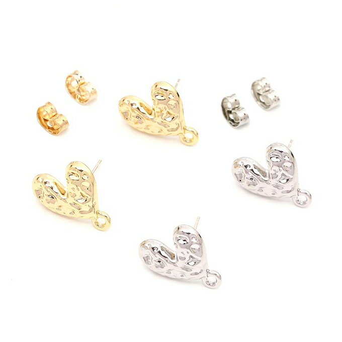 即日発送！ピアス金具 デザインピアス ハート カン付きキャッチ付き シルバーポスト 合金 ゴールド 12×15mm (4ヶ)