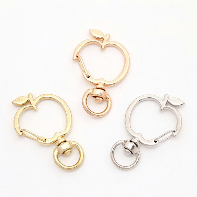 即日発送！りんごキーホルダー金具 回転カン付き 押し込み式 23.5×38mm（2ヶ）のサムネイル