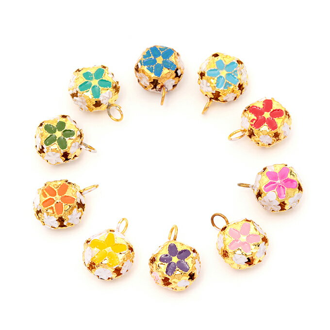 即日発送！和風鈴パーツ さくら 和小物 細工 お守り キーホルダー ストラップ制作におすすめ アクセサリー金具 約14mm (5ヶ)