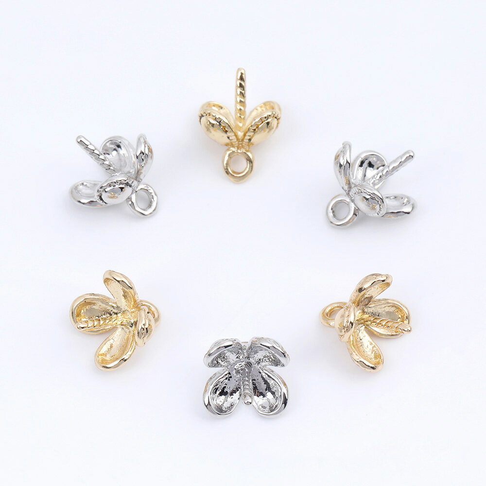 即日発送！デザインヒートン フラワー型 カン付き 7.5×10mm（6ヶ）