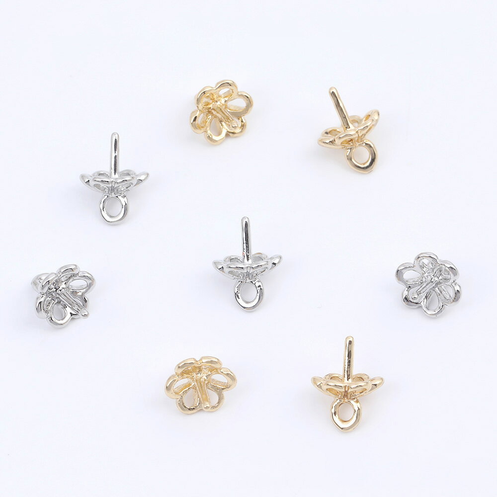 即日発送！デザインヒートン透かしフラワー カン付き 6×8.5mm（8ヶ）